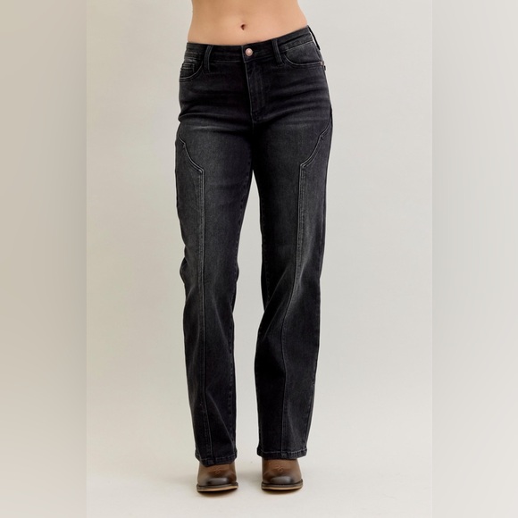 Judy Blue Denim - NEW 🎉Judy Blue Mid Rise Straight Western Seam Detail Jeans